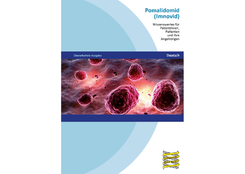 Titelbild der Broschüre "Pomalidomid (IMNOVID) - Wissenswertes für Patientinnen, Patienten und ihre Angehörigen"