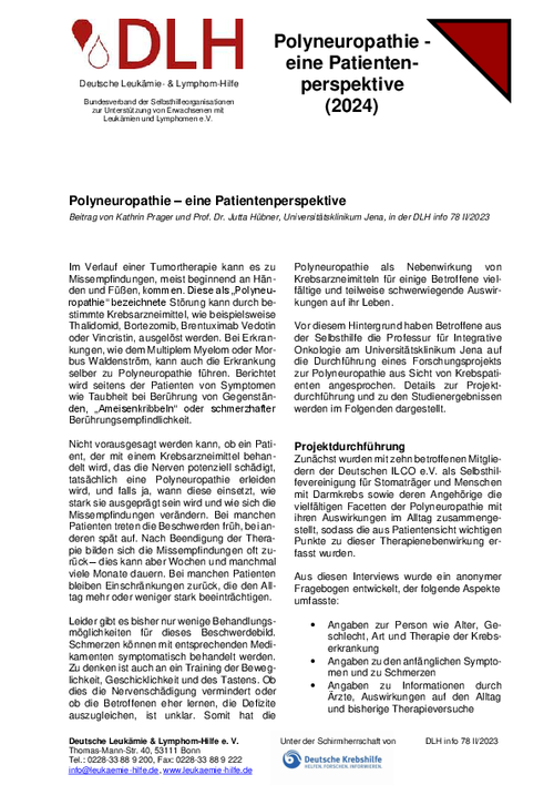 Titelbild des DLH-Infoblatts "Polyneuropathie - eine Patientenperspektive"